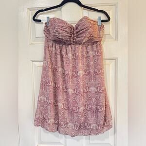 GUESS Strapless Sweetheart Paisley Mini Dress Purple Satin Lined Ballon Hem | 7